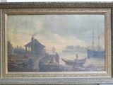 a picture of a painting of a boat on the water