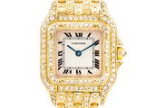 une montre Cartier pour femme, sertie de diamants, avec un bracelet en or