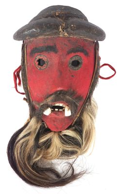 an image of a red mask with long hair