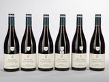 six bouteilles de vin sont alignées sur une surface blanche