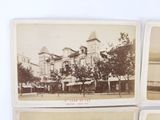 several old black and white photos of a building and a street