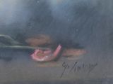 a painting of a rose that is on a table