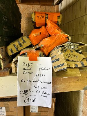 a pile of bags of food sitting on top of a wooden table