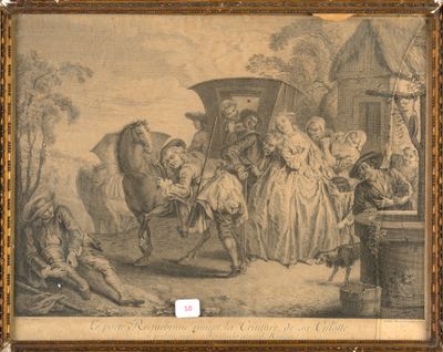 painting of a group of people gathered around a horse drawn carriage