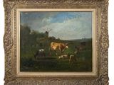 painting of cows in a pasture with a windmill in the background