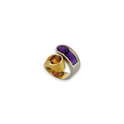 Importante bague à double corps deux tons d'or 18K (750) ser…