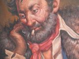 painting of a man smoking a cigarette and wearing a red scarf