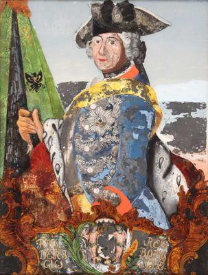 painting of a man dressed in armor holding a sword and shield