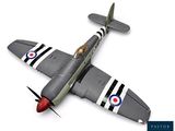 a model of a fighter plane on display on a white surface