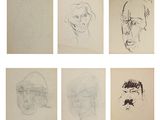 six croquis différents représentant le visage d'un homme et celui d'une femme