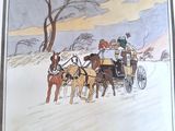 une photo d'une calèche tirée par des chevaux dans la neige