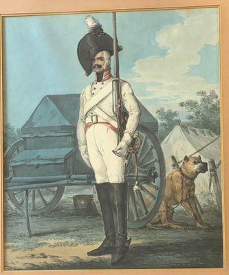 a painting of a man in a uniform with a rifle