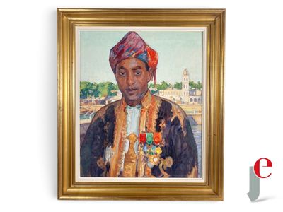 portrait d'un homme portant un turban, dans un cadre doré