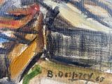 a painting of a bunch of books on a table