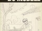 un dessin en noir et blanc représentant un homme assis à une table