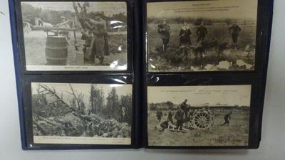 three old black and white photos of men and horses in a field
