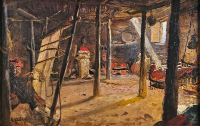 Antoine GADAN (1854-1934) Fileuse algérienne dans une casbah…