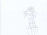 dessin représentant une femme en robe, coiffée d'un chapeau et tenant un sac à main
