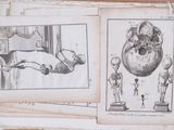 many drawings of skeletons on the wall of a room