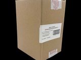 a box that has a label on it on a black background