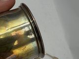 a person holding a silver cup in their hand
