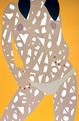 an image of a painting of a woman in a white bikini