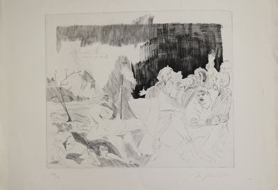 un dessin en noir et blanc d'un groupe de personnes