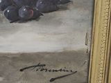 a painting of a bunch of grapes on a table