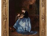 une image d'un tableau représentant une femme tenant un enfant dans ses bras