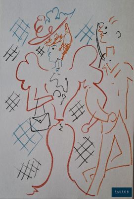 dessin représentant un homme et une femme avec une guitare devant un mur
