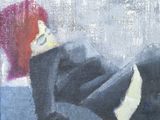 a painting of a woman with red hair laying on the ground