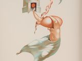 painting of a woman holding a birdhouse with a bird in it ' s beak
