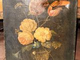 une peinture de fleurs dans un vase sur une table