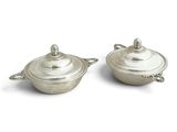 pair of silverplated sugar and butter dishes with handles