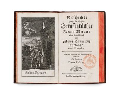 an old book with a picture of a man and a woman standing in front of a building