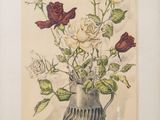 une peinture de roses dans un vase sur une table