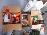 many boxes of food that are sitting on a table