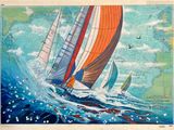un tableau représentant un groupe de voiliers naviguant sur l'océan