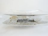 a glass bowl with a small amount of food inside of it
