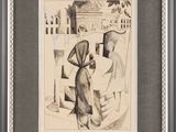 une image représentant un dessin d'une femme en robe et d'un homme coiffé d'un chapeau