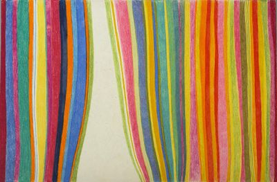 an image of a painting of a curtain with different colored stripes