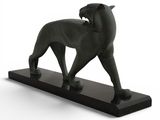 statue of a lion on a black base on a white background
