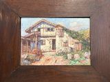 une photo d'un tableau représentant une maison, dans un cadre
