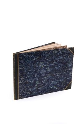 blue marbled leather journal with gold trim and gold edges