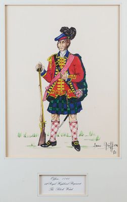 un tableau représentant un homme en kilt, armé d'un fusil