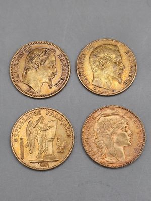 four gold sovereigns, one of which is a sovereign and one of which is a sovereign