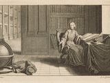 illustration représentant une femme assise sur une chaise dans une pièce