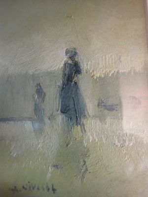 un tableau représentant un oiseau perché sur le rebord d'une fenêtre