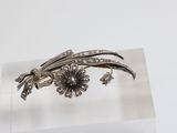 silver plated broochle with flowers and leaves on a clear surface