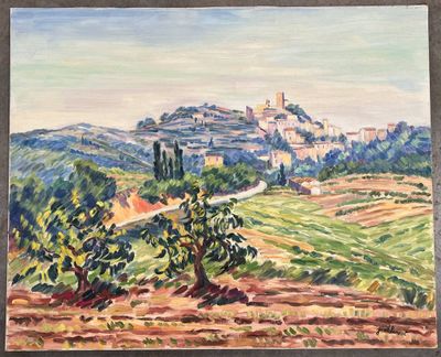 Gisèle RENAUT (XXe), LACOSTE, huile sur toile représentant l…